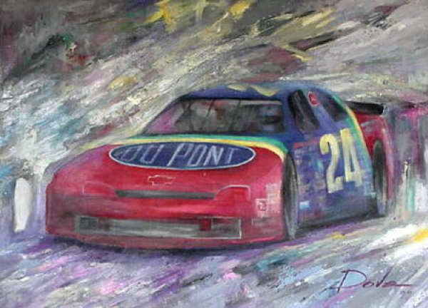 oil painting auto racing image